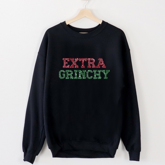 Extra Grinchy Holiday Christmas Sweater Crewneck Black Unisex Sizes NWT - Picture 1 of 3